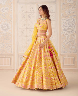 Mustard yellow gota embroidered lehenga set