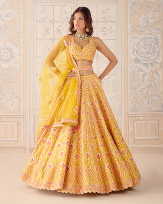 Mustard yellow gota embroidered lehenga set