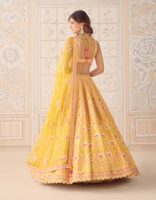 Mustard yellow gota embroidered lehenga set
