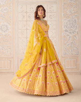 Mustard yellow gota embroidered lehenga set
