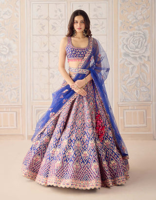 Mazarine blue gota and thread embroidered lehenga set