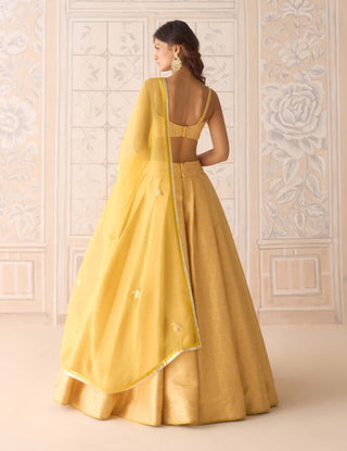 Primrose yellow brocade pleated lehenga set