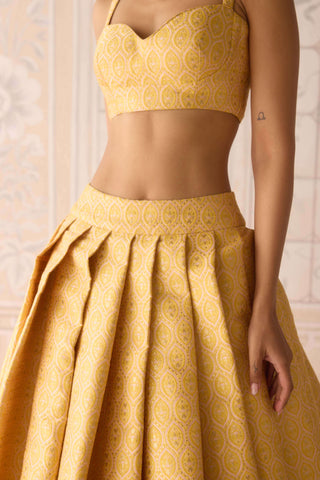 Primrose yellow brocade pleated lehenga set
