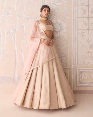 Pearl pink brocade pleated lehenga set