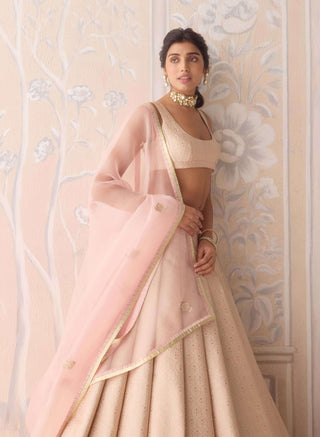 Pearl pink brocade pleated lehenga set