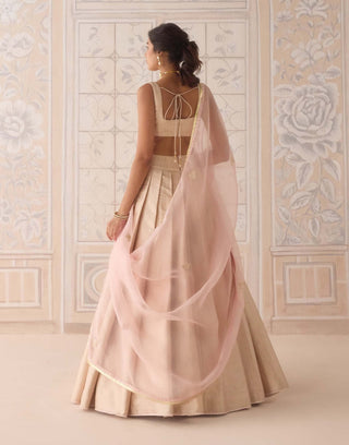 Pearl pink brocade pleated lehenga set