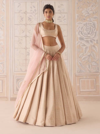 Pearl pink brocade pleated lehenga set