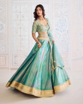 Dusty turquoise green tissue organza brocade set