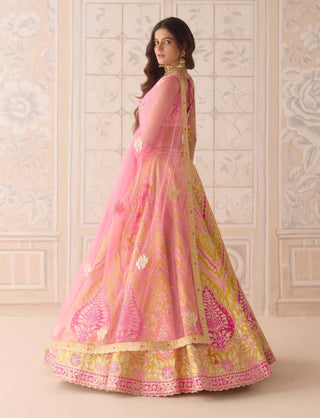 Freesia yellow and multicolor embroidered lehenga set
