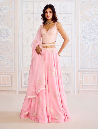Crystal rose pink brocade lehenga set