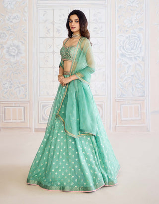 Neptune green chanderi brocade lehenga set