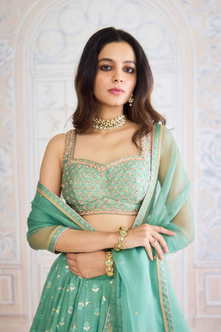 Neptune green chanderi brocade lehenga set