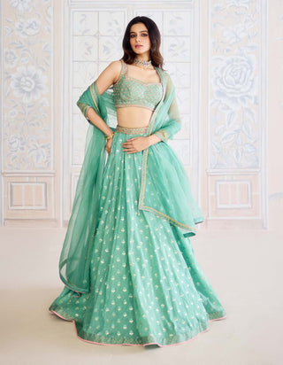 Neptune green chanderi brocade lehenga set