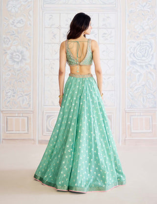 Neptune green chanderi brocade lehenga set