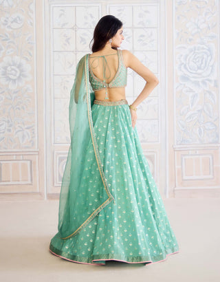 Neptune green chanderi brocade lehenga set
