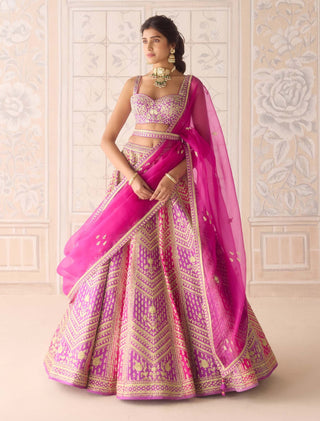 Purple pink gold dori embroidered lehenga set