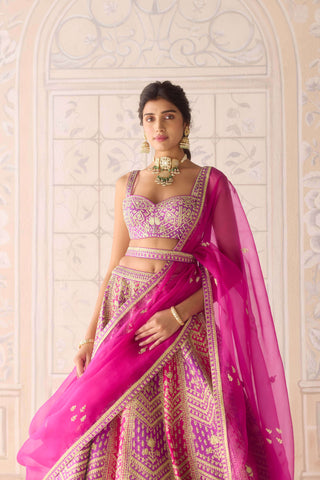 Purple pink gold dori embroidered lehenga set