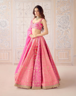 Coral pink gold dori embroidered lehenga set