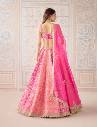 Coral pink gold dori embroidered lehenga set