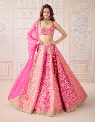 Coral pink gold dori embroidered lehenga set