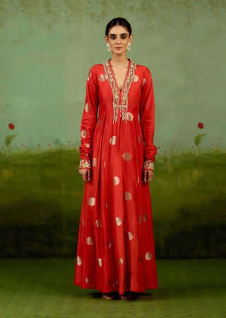 Burnt orange anarkali set