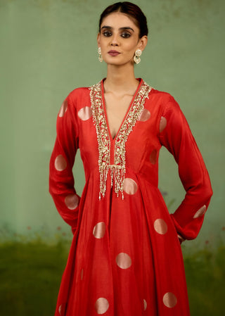 Burnt orange anarkali set