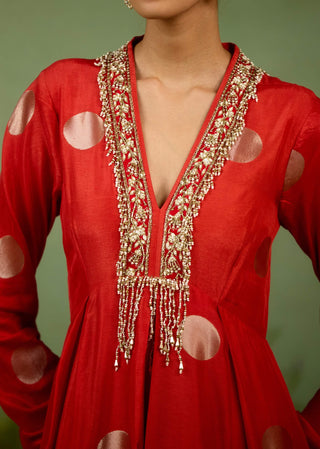 Burnt orange anarkali set