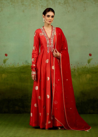 Burnt orange anarkali set