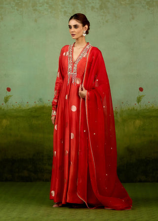 Burnt orange anarkali set