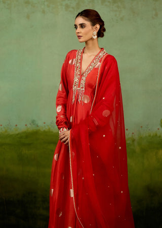 Burnt orange anarkali set