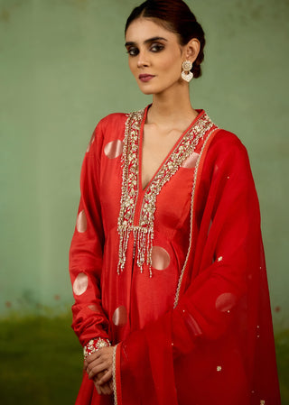 Burnt orange anarkali set