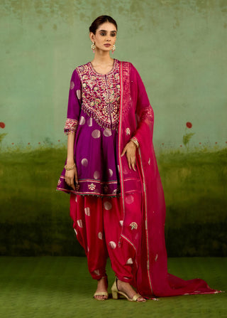 Purple pink top dhoti set