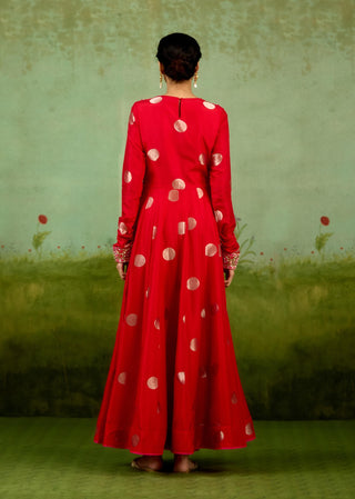 Red zardozi hand embroidered anarkali set