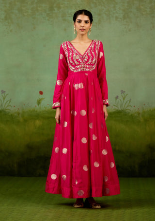 Fuschia pink anarkali set