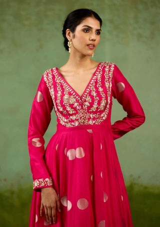 Fuschia pink anarkali set