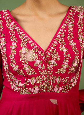 Fuschia pink anarkali set