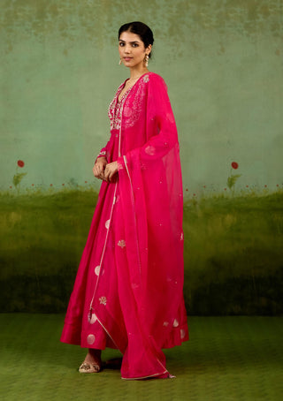 Fuschia pink anarkali set