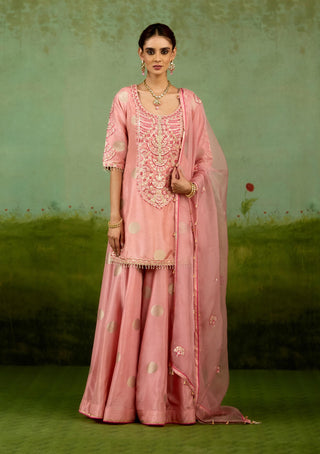 Coral pink kurta sharara set