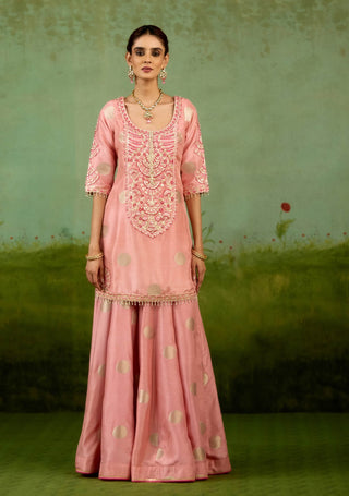 Coral pink kurta sharara set