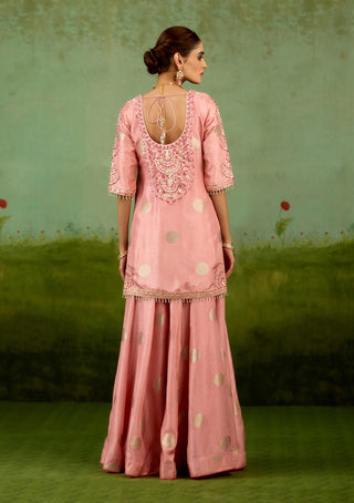 Coral pink kurta sharara set