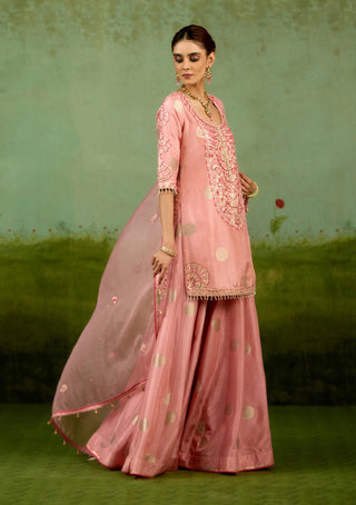 Coral pink kurta sharara set