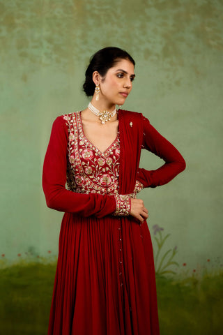 Maroon embroidered anarkali set