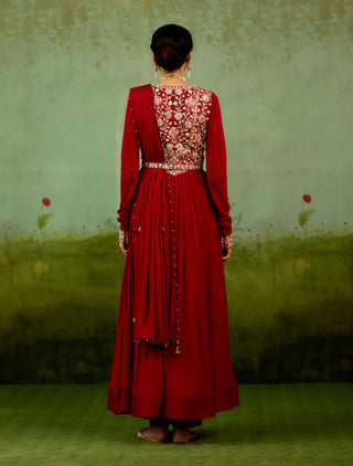 Maroon embroidered anarkali set