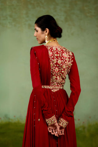Maroon embroidered anarkali set