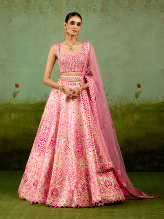 Pink raw silk lehenga set