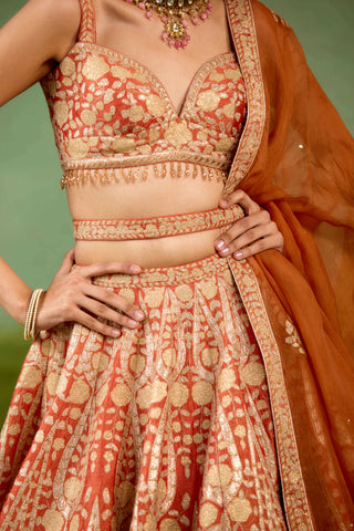 Rust orange lehenga set
