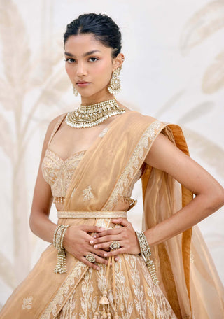Gold gota embroidered tissue organza lehenga set