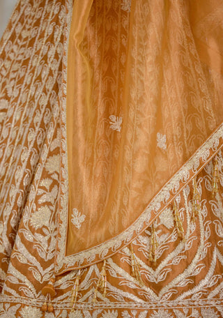 Burnt orange gold gota lehenga set