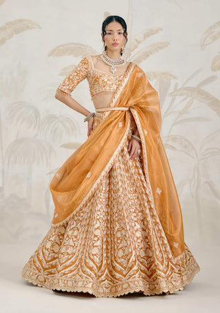 Burnt orange gold gota lehenga set