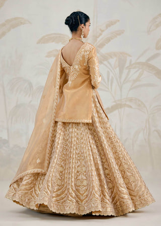 Gold gota embroidered tissue organza kurti lehenga set
